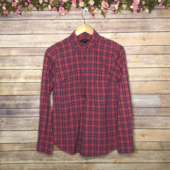 J. Crew Tops - J. Crew Red Tartan Plaid Button Pullover Top